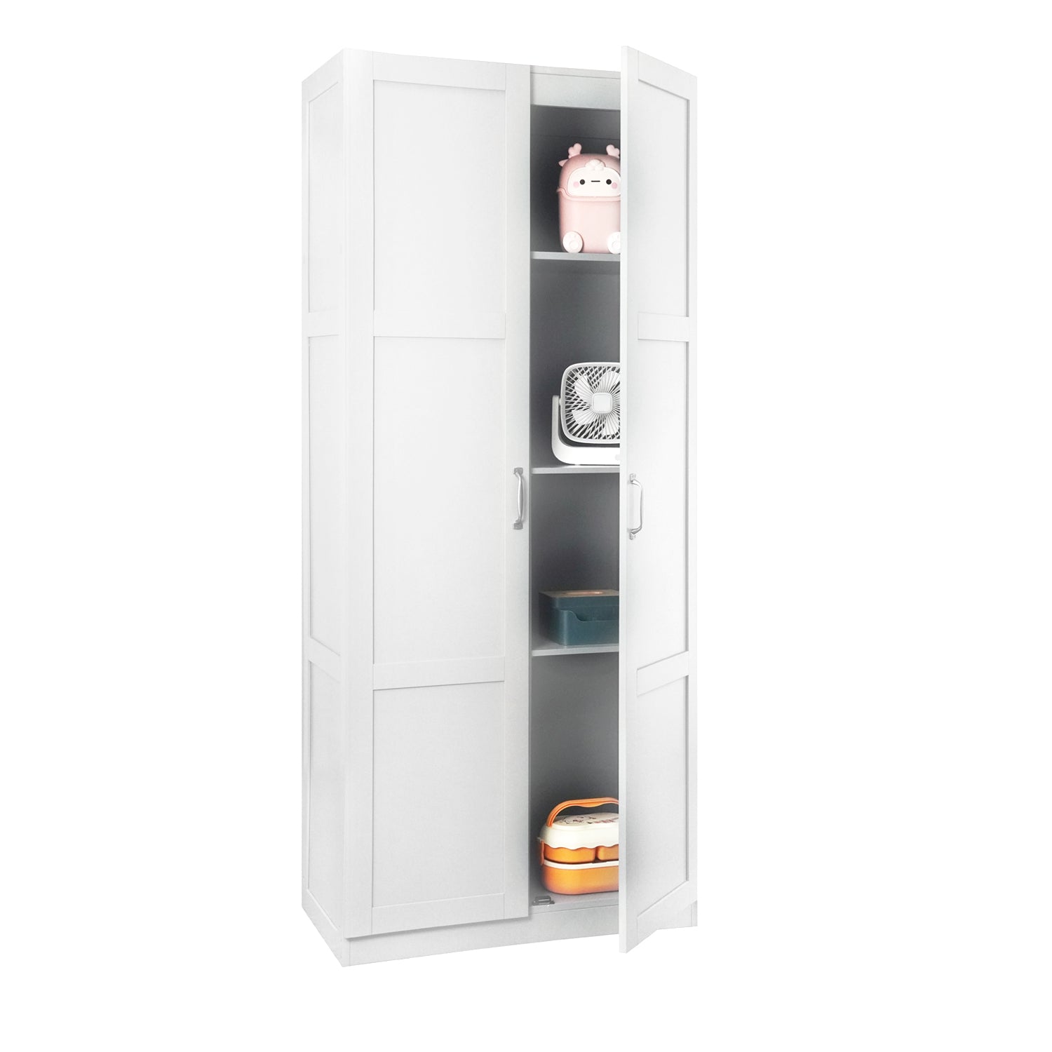 VinylnVine Select Storage Cabinet with Adjustable Shelves, Pantry Cabinet in Ivory White Wood Grain PU Paint Finish, Easy Assembly