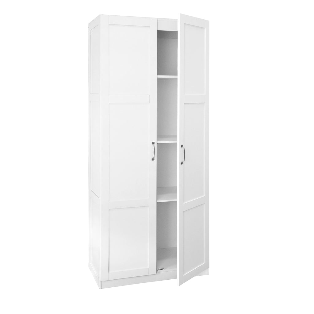 VinylnVine Select Storage Cabinet with Adjustable Shelves, Pantry Cabinet in Ivory White Wood Grain PU Paint Finish, Easy Assembly