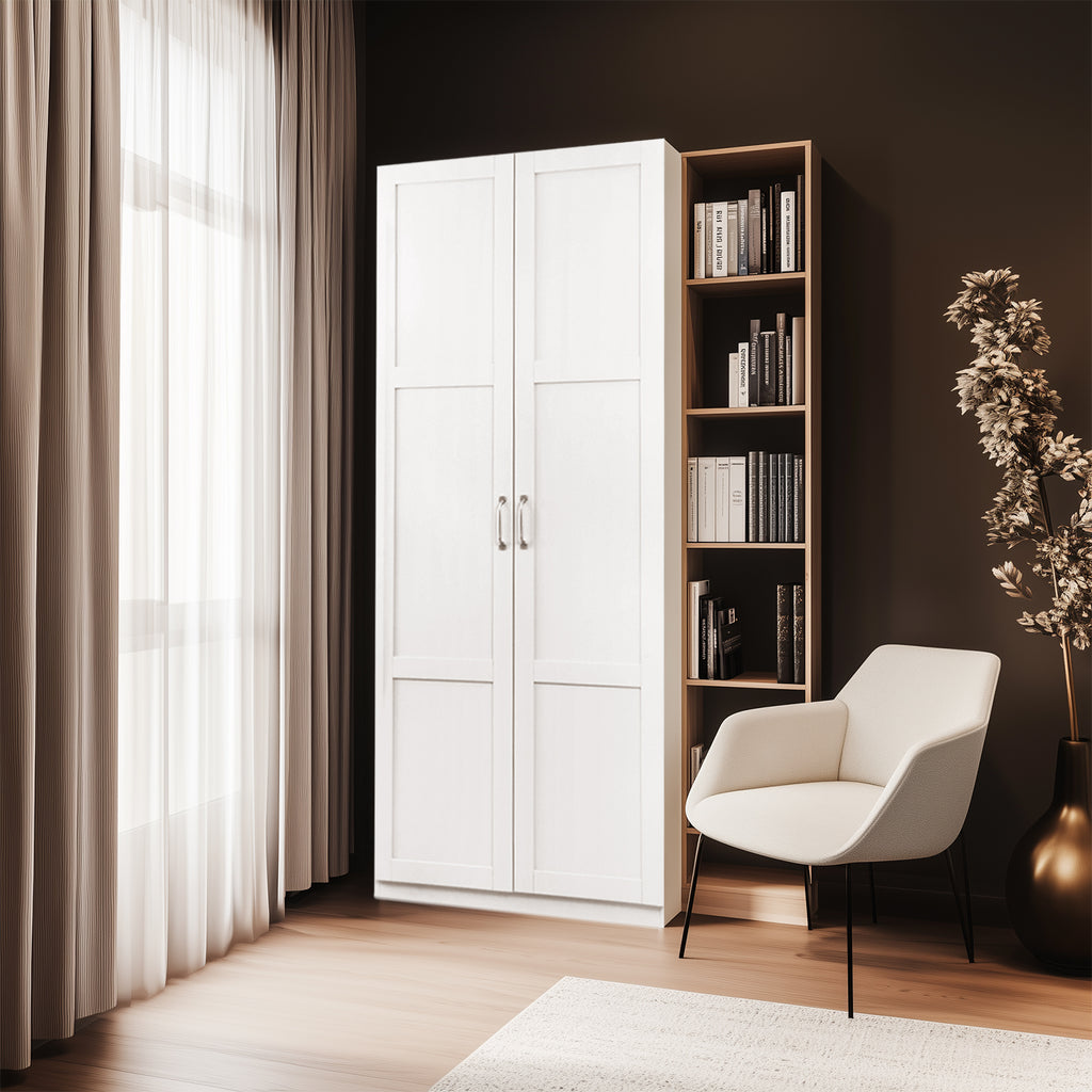 VinylnVine Select Storage Cabinet with Adjustable Shelves, Pantry Cabinet in Ivory White Wood Grain PU Paint Finish, Easy Assembly