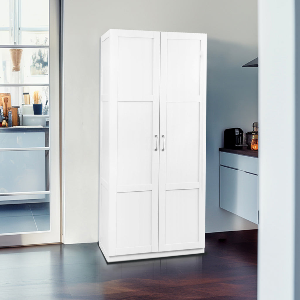 VinylnVine Select Storage Cabinet with Adjustable Shelves, Pantry Cabinet in Ivory White Wood Grain PU Paint Finish, Easy Assembly