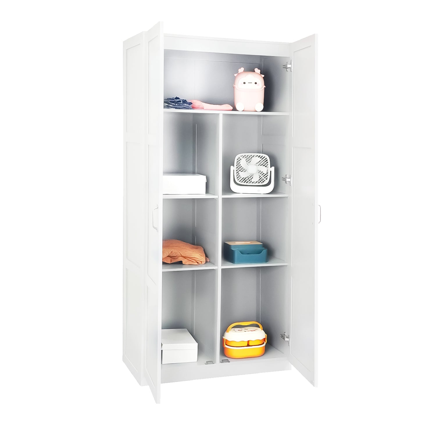 VinylnVine Select Storage Cabinet with Adjustable Shelves, Pantry Cabinet in Ivory White Wood Grain PU Paint Finish, Easy Assembly